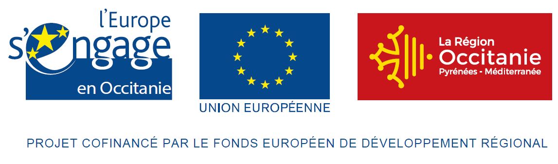 logo Europe s'engage, logo Union Européenne, Logo Région Occitanie, 